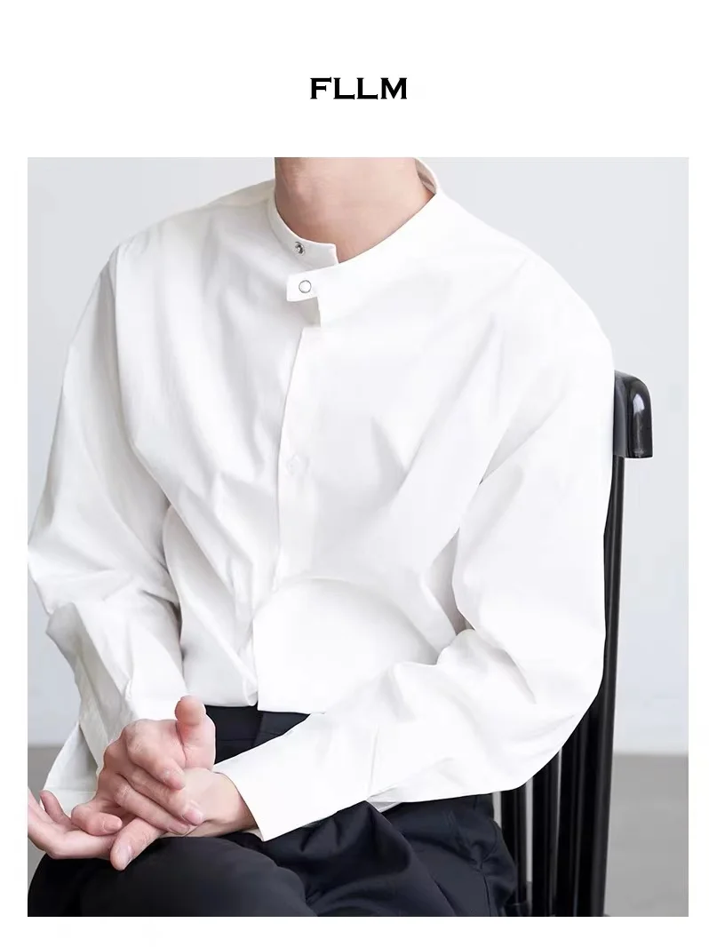 

Новая мужская хлопковая Однотонная рубашка Flllm с круглым вырезом и длинным рукавом, Высококачественная Модная брендовая рубашка на весну и ...