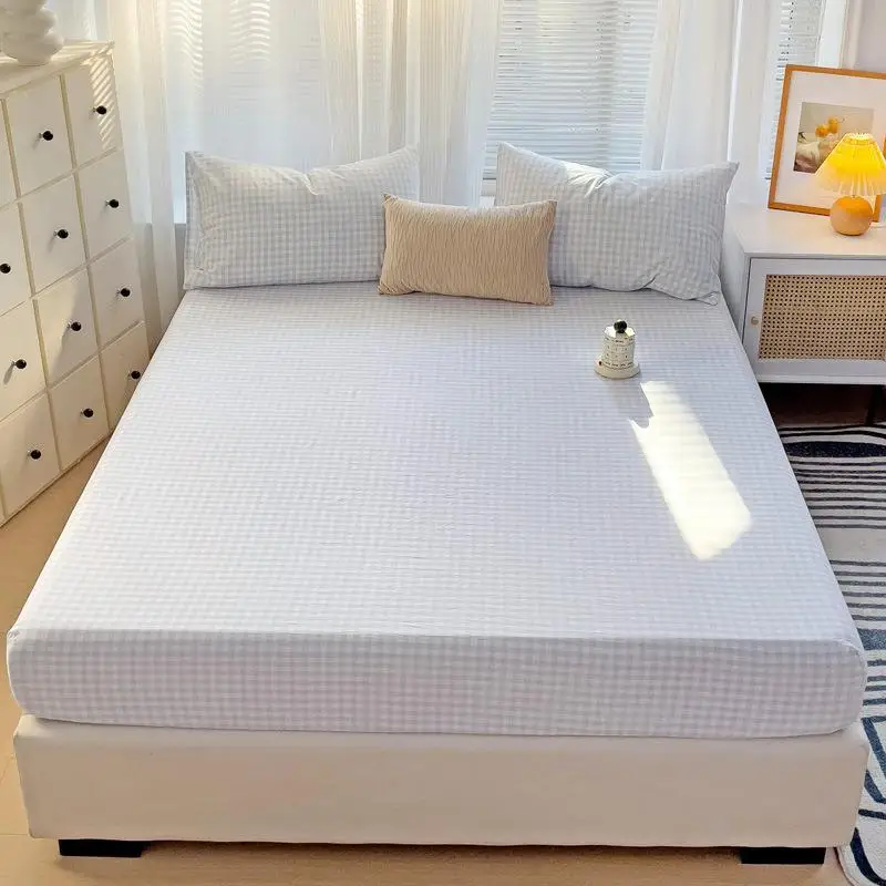 Washed Cotton Bed Sheet Single Piece Fitted Pillowcase Three-Piece Student Dormitory Bedspread Mat...