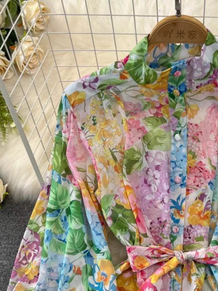 Женский богемный костюм из юбки с цветочным принтом топ рукавами-фонариками и