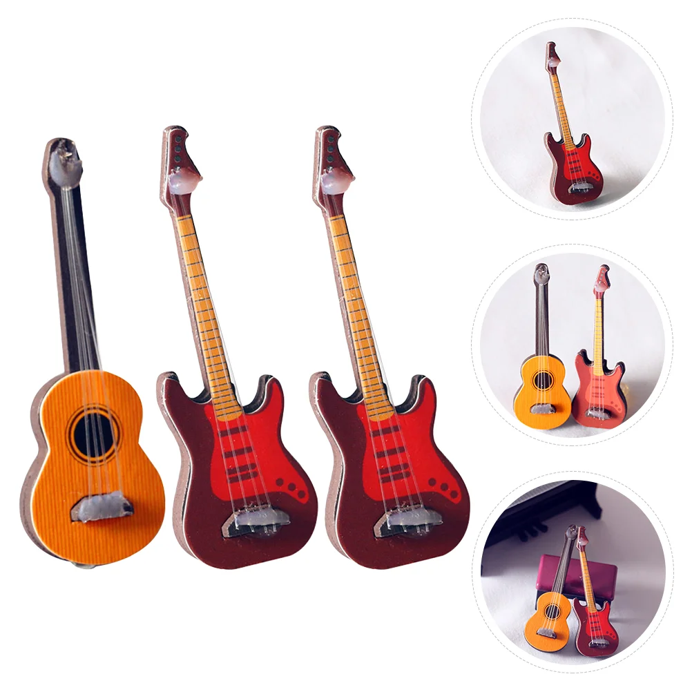 

Guitar Mini Miniature Toy Musical Instrument Instruments House Model Ornament Classical Furniture Decoration Office Ukulele Home