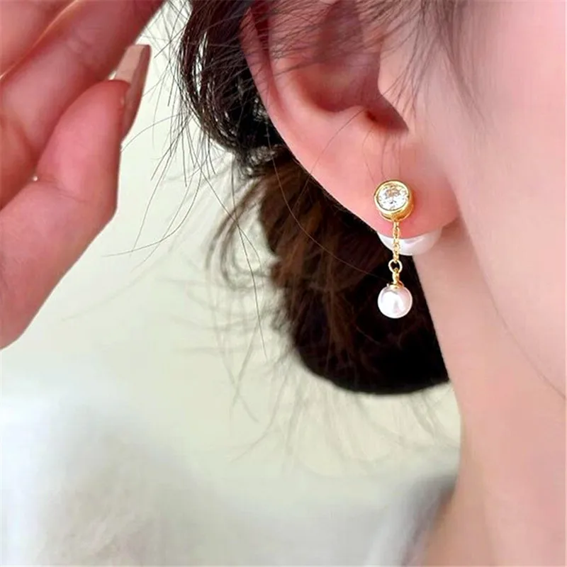 

Double Sided Zircon Pearl Pendant Earrings For Women Etrendy New Simple Temperament Jewelry Earings Wholesale