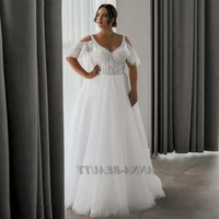 anna beauty wedding dress 2022 beach v neck appliques lace up back sexy wedding gowns tullevestido de novia custom made