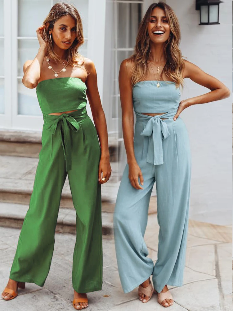 

Женский комбинезон с открытой спиной, повседневный Свободный комбинезон с широкими штанинами, привлекательный облегающий топ с открытой с...