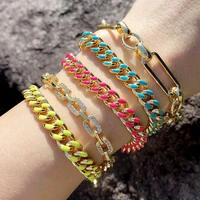 1pc fashion cuban link chain crub bracelets for women men simple punk multicolor thick chain bracelet hiphop jewelry accessories