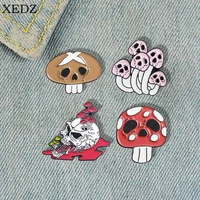 cute mushroom collection enamel personalized skull mushroom brooch denim bag badge cartoon punk jewelry gifts for friends kids