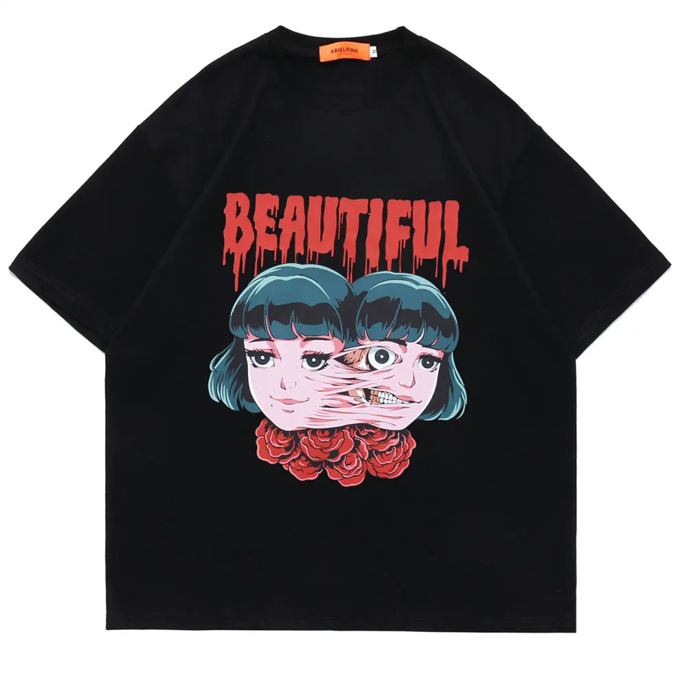 

Men T-shirt Double Face Girl Print Cotton O-neck Short Sleeve T-shirts Top Harajuku Summer Streetwear Hip Hop T Shirt for Men