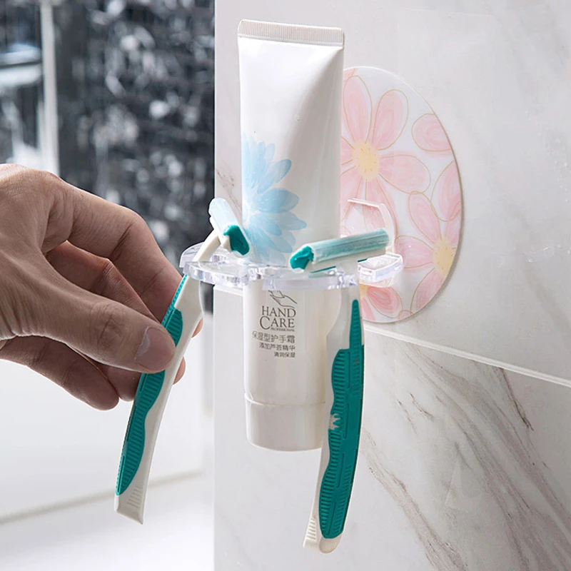 

Self Adhesive Toothbrush Holder Toothpaste Storage Rack Razor Toothbrush Dispenser Bathroom Storage Rack Bathroom Accessories