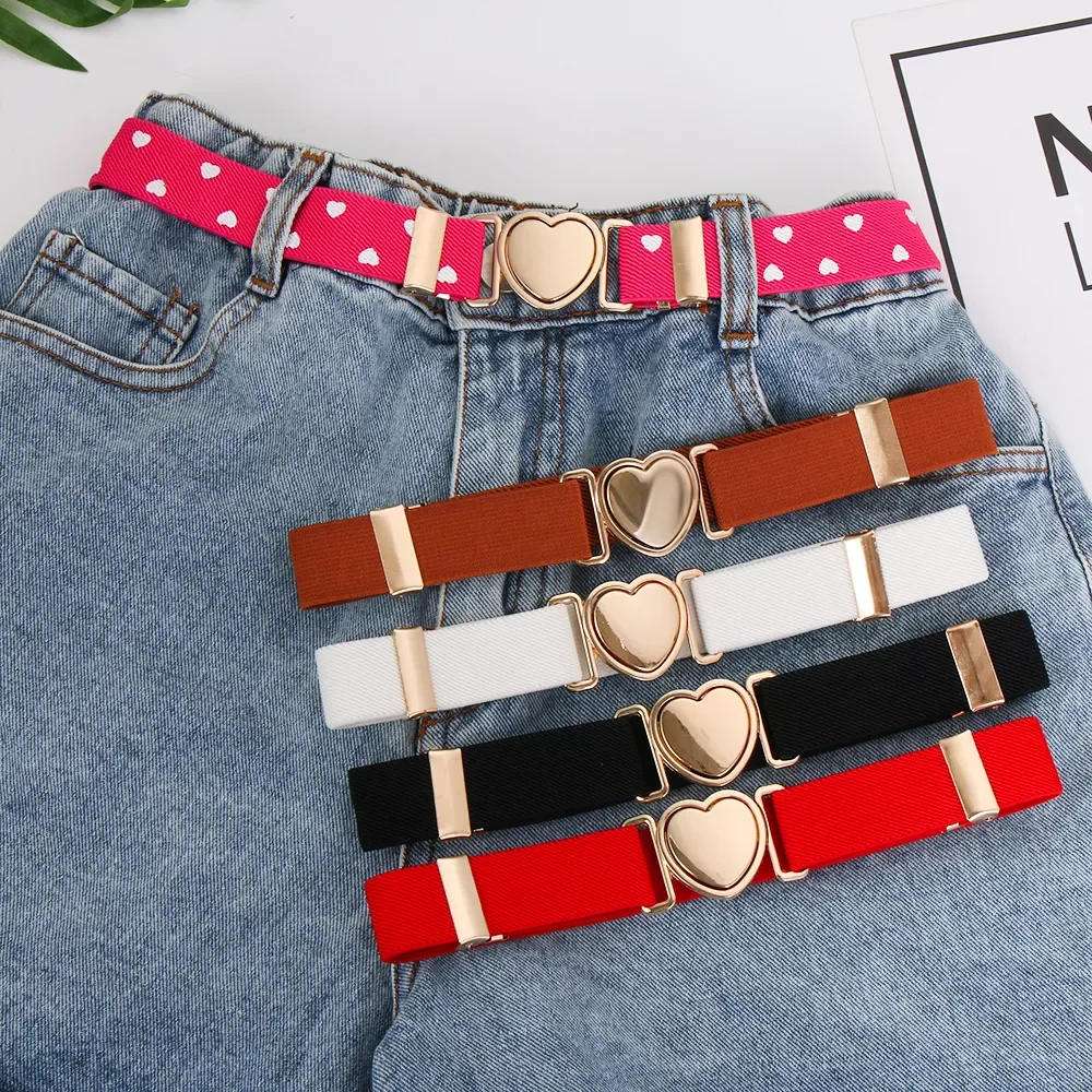 

Adjustable Elastic Heart Belts Multicolor Kids Dresses Waist Belt Uniform Belt for Teen Girls Dresses Clothing Decoration