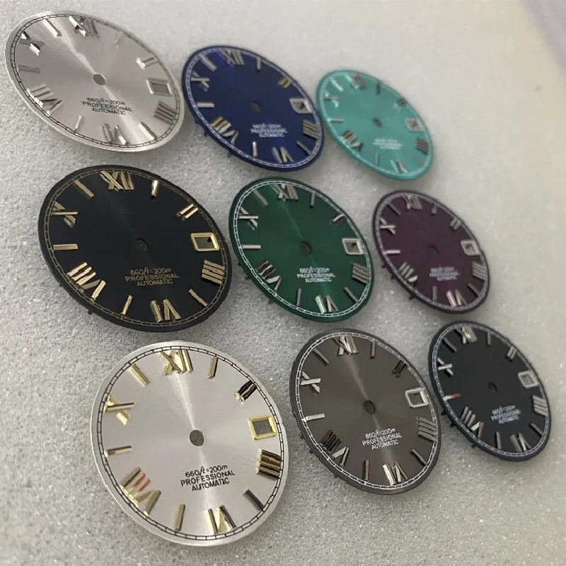 Watch Accessories Dial Sunburst Color Dial Roman Nails Silver Gold for NH35/36 Movement SKX007/009 MM Diving Watch MOD 28.5mm