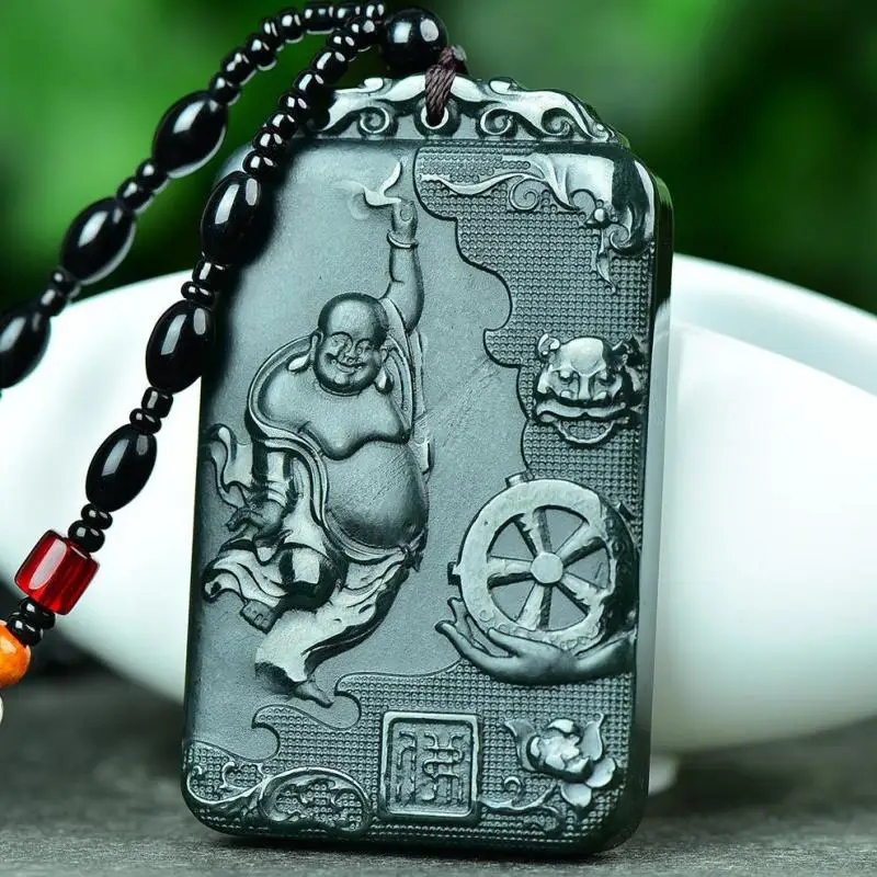 

Natural Hetian Jade Maitreya Laughing Buddha Pendant Necklace Men Women Genuine Chinese Nephrite Jade Buddha Charm Sweater Chain