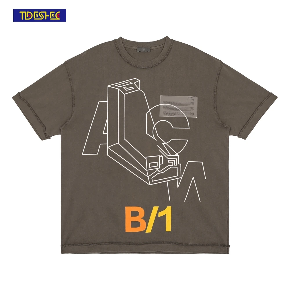 

TIDESHEC 2022 T-shirt Men Frayed Oversized Hip Hop Streetwear Letter Print Tshirt Cotton Mens Vintage T Shirt Harajuku Tee Top