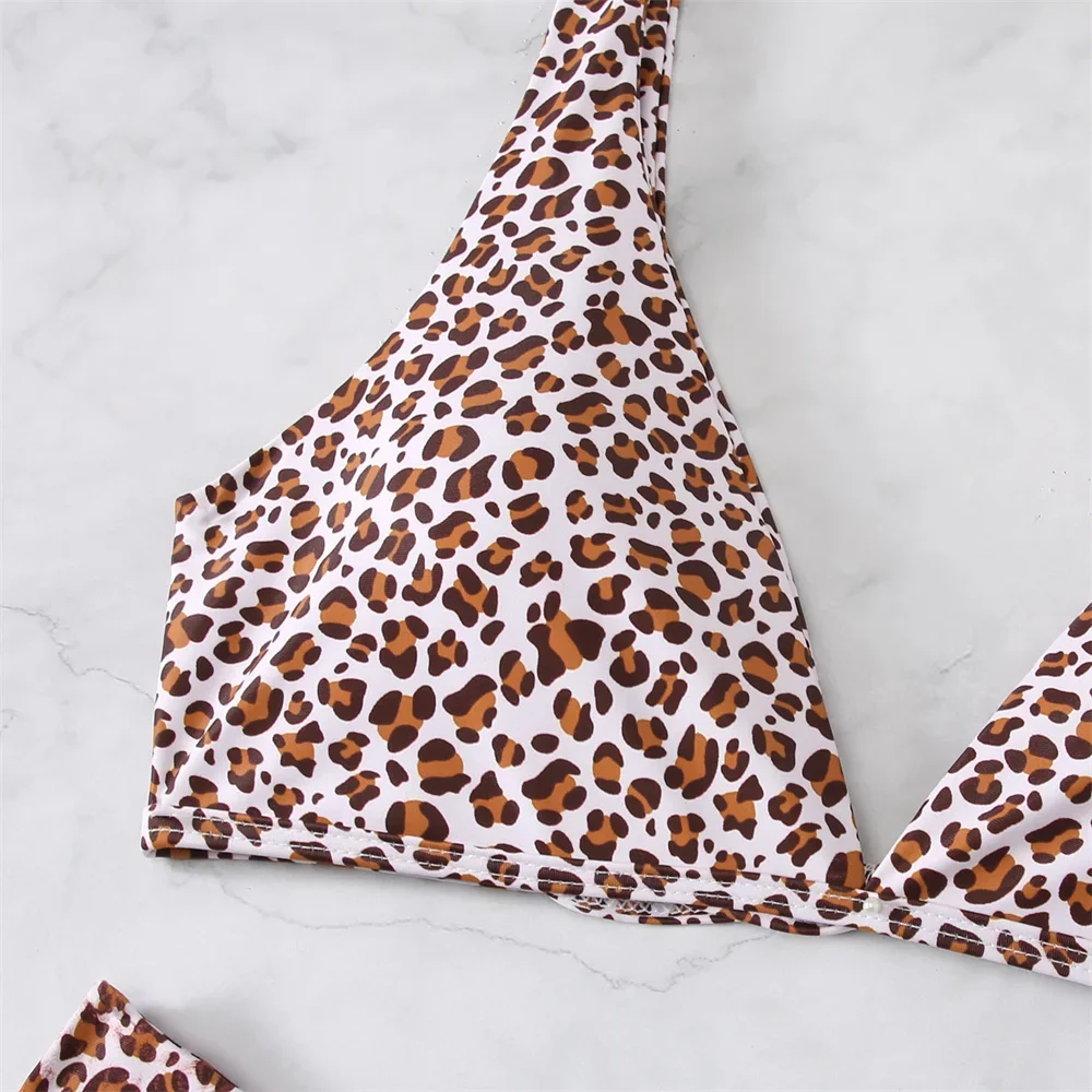 Леопардовые комплекты бикини купальник-стринги женский купальник с завязками на