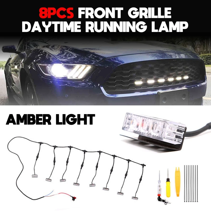

4PCS Car DRL LED Front Grille Lights For Ford Mustang 2015 2016 2017 2018 2019 External Grille Driving Lamp