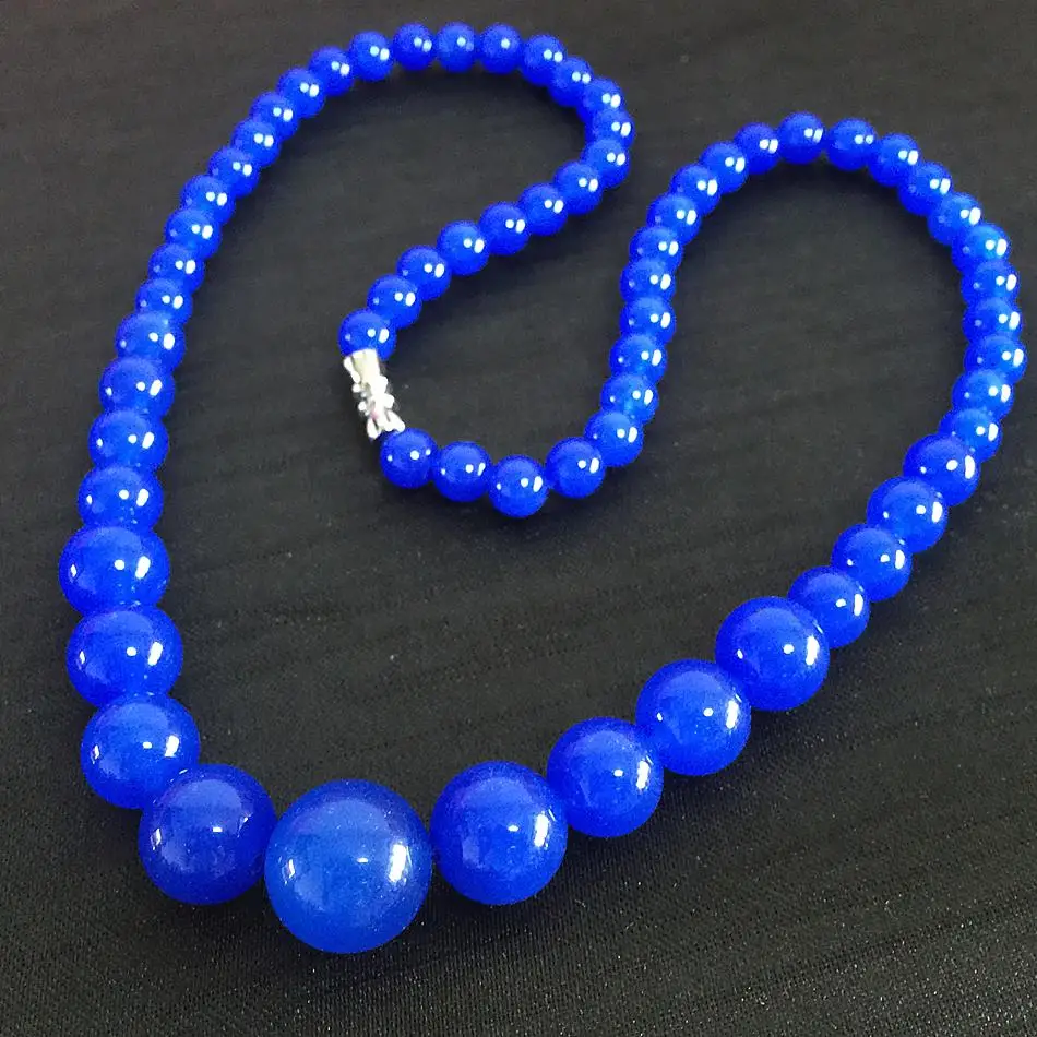 

Модное Стильное ожерелье из натурального камня 6-14 мм с голубым халцедоном и нефритом, ожерелье для женщин, цепочка-чокер, ювелирные изделия 18 дюймов