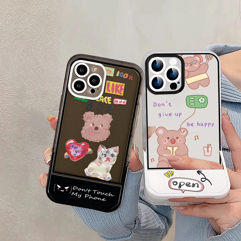 

Cartoon Cute Bear Stand Holder Case for iPhone 14ProMax 14Plus 13 12 11 Pro Max Luxury Soft Transparent Silicone Cover Carcasa