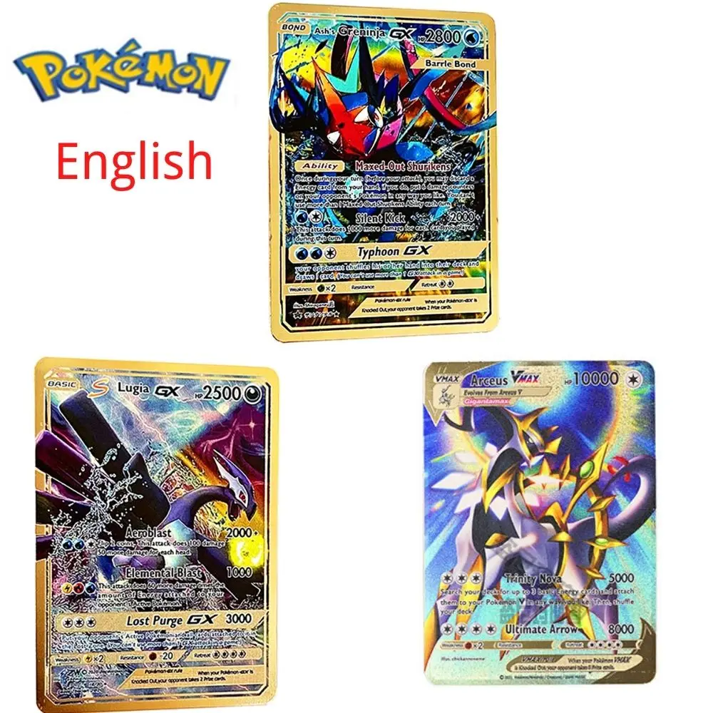 

Pokemon metal cards english 10000hp arceus vmax yu gi oh pikachu charizard gold iron card collection kids bright birthday gift