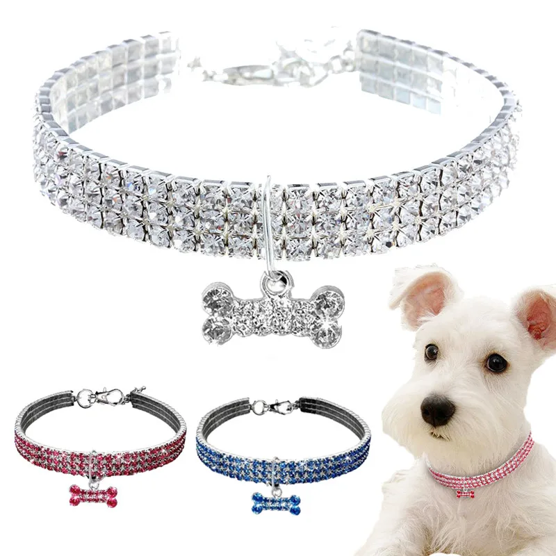 

Bone Rhinestones Small Medium Dog Collar Adjustable Pet Necklace Glowing Puppy Kitten Neck Belt Personalised Accessories Product