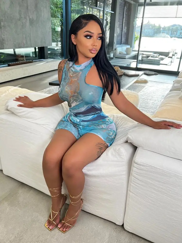 

Женский комплект из двух предметов HAOYUAN, осенняя одежда, сетчатый прозрачный боди с принтом, топ и шорты, соблазнительные Клубные комплекты, ...