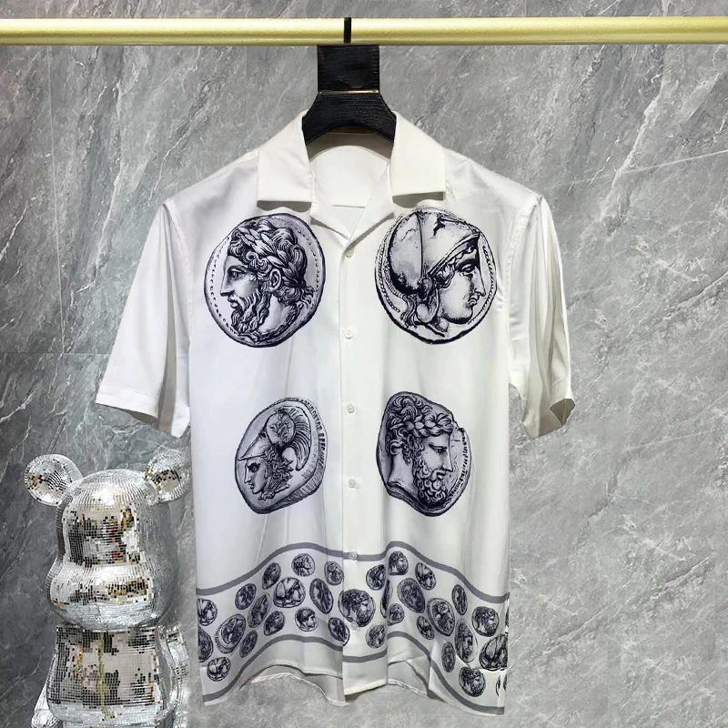 Повседневная мужская рубашка с художественным портретным принтом гавайская