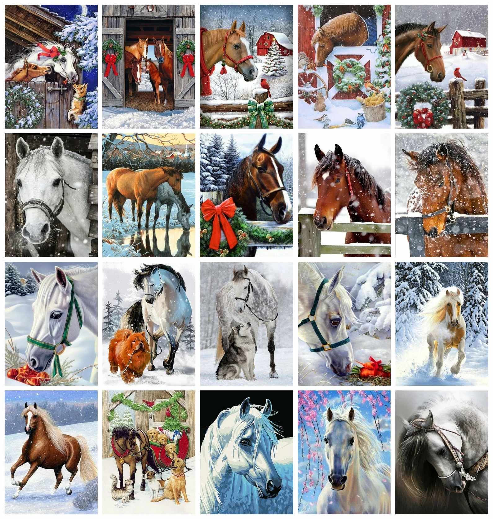 

AZQSD Diamond Painting Horse Christmas Cross Stitch Embroidery Animal Winter Mosaic Full Square/Round Drill Rhinestones Gift