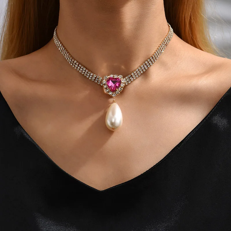 

Charm Jewelry Exaggerated Trendy Waterdrop Pearl Necklaces Classic Gorgeous Cubic Zirconia Chains for Women Luxury Jewellery