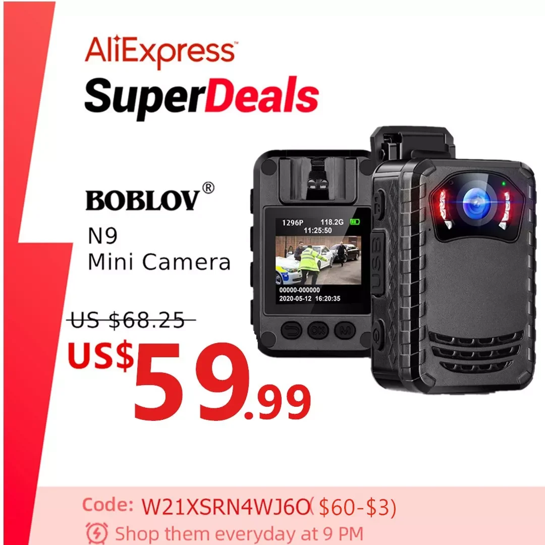 

Мини-камера ночного видения NEW2023 BOBLOV N9, Full HD 1296P, 128 ГБ/258 ГБ