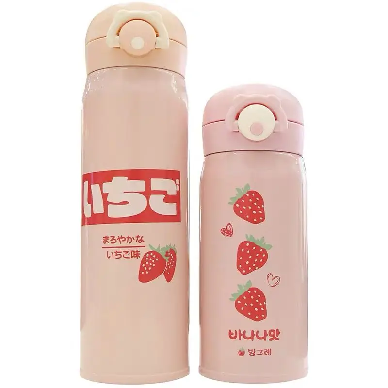 

350/500ml Stainless Steel Thermos Coffee Tea Milk Travel Mug Gift Cute Water Bottle Cartoon Strawberry Insulated Vacuum Flask