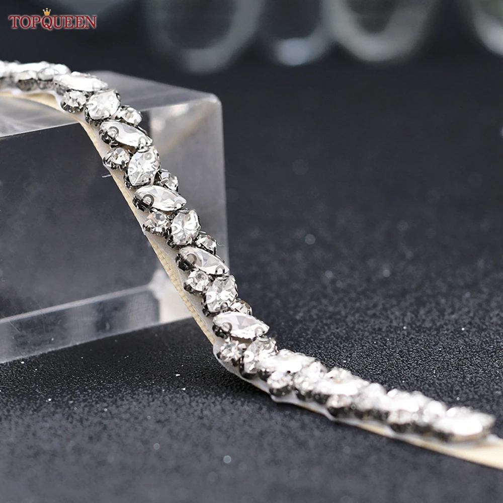 TOPQUEEN Свадебный Стразы ремень Серебряный тонкий невесты лента для подружки