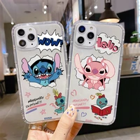 disney funny creative cartoon stitch couple clear silicon phone case for iphone xr xsmax 8plus 11 12 13 13 pro max cover