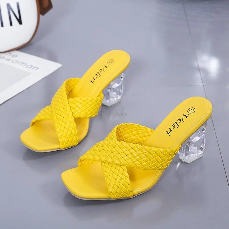 

Women's Slippers New Summer Square Toe Cross-band Braided Open-toed Sandals Women's Slip-on Fashion Shoes Sandalias Size 35-43