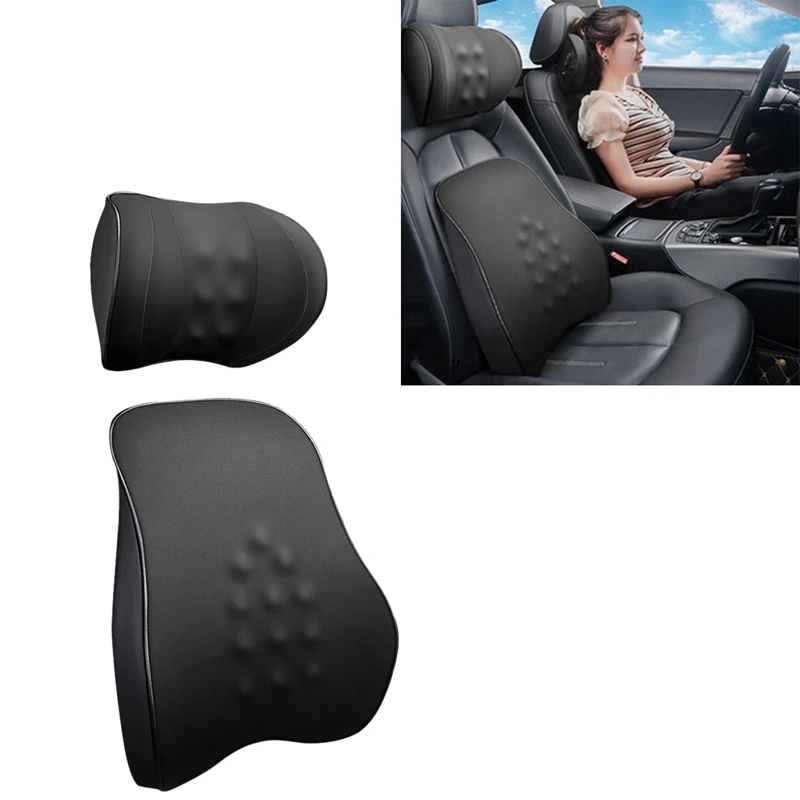 

2PCS Car Massage Pillow Lumbar Pillow Universal Headrest Seat Back Support Relieve Fatigue Auto Neck Support