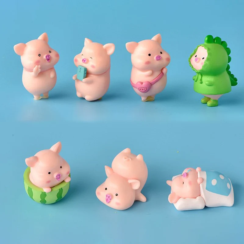 

7pcs/set Cartoon Pig Animal Doll Toy Model Statue Figurine Ornament Miniatures