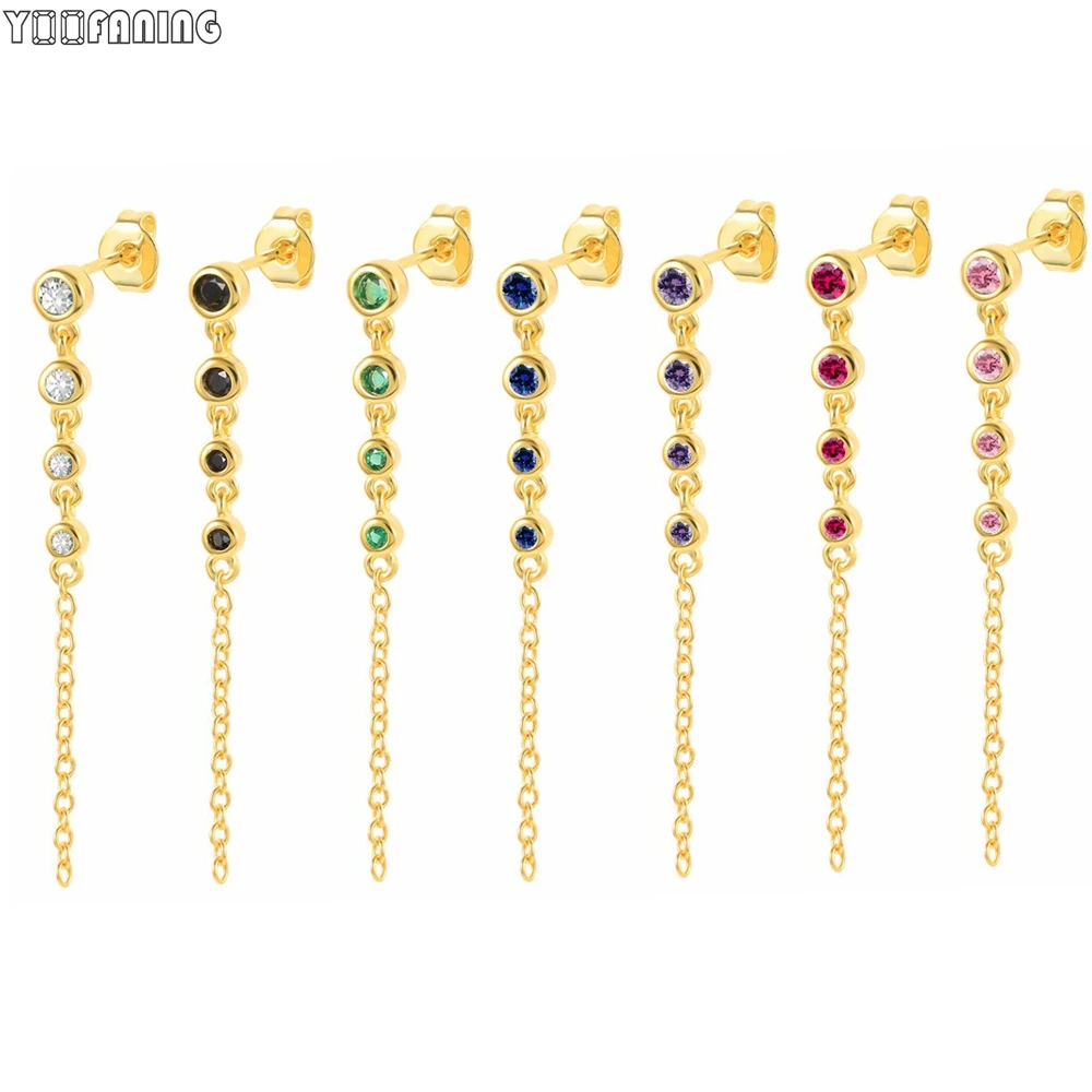 Женские серьги-подвески из серебра 925 пробы с разноцветными цирконами