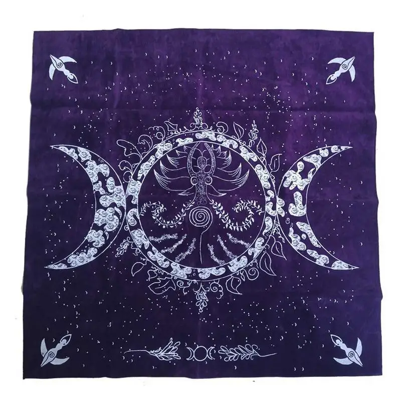 

Tarot Card Mat Velvet Altar Cloth Purple Triple Moon Goddess Tablecloth 19.3inch Square Flannel Table Pad Tarot Card Accessories
