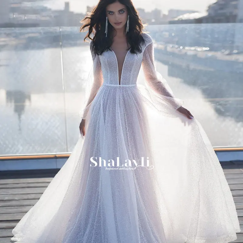 

Женское свадебное платье It's yiiya, белое платье с длинным рукавом и V-образным вырезом на лето 2021