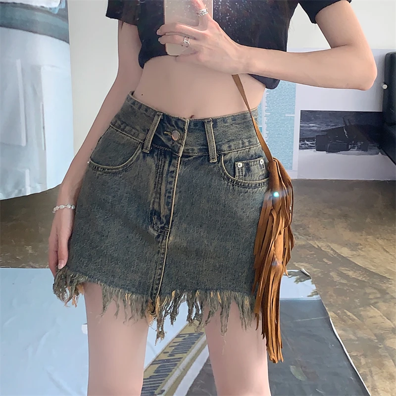 

Y2K Denim Skirt for Women2022 Summer Fashion High Waist Retro Package Hip A-Line Skirts Street Party