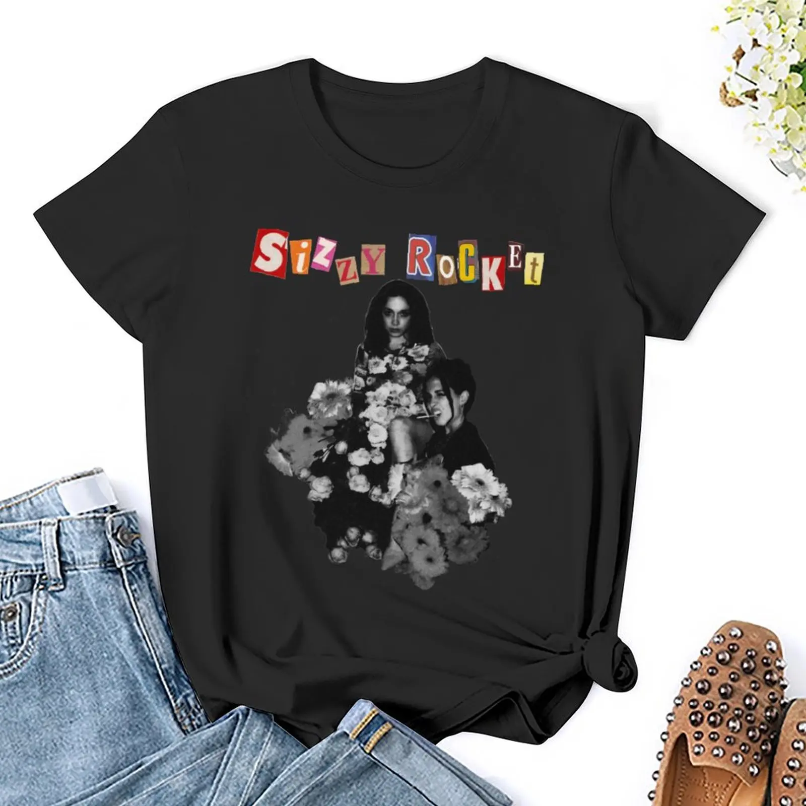 Женская хлопковая Футболка с цветами Sizzy Rocket летняя одежда