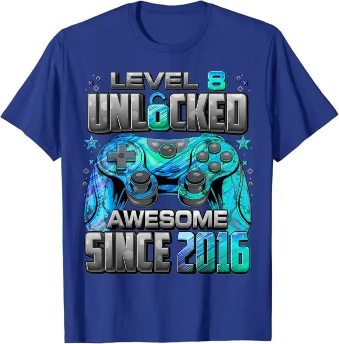 Разблокированная удивительная игровая футболка уровня 8 на день рождения с 2016