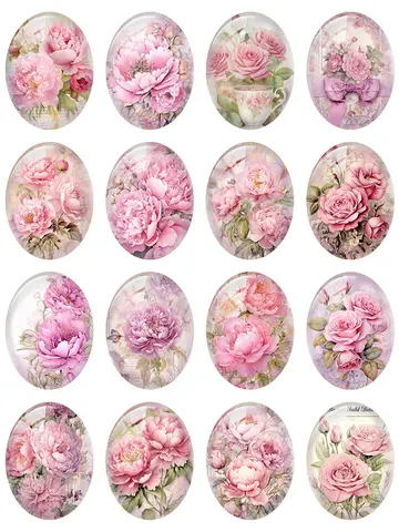 Стеклянные кабошоны Fezrgea, розовые цветы, овальные, для рукоделия