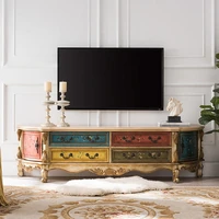 american country solid wood tv cabinet european painted carved tv set living room audio visual furniture combination