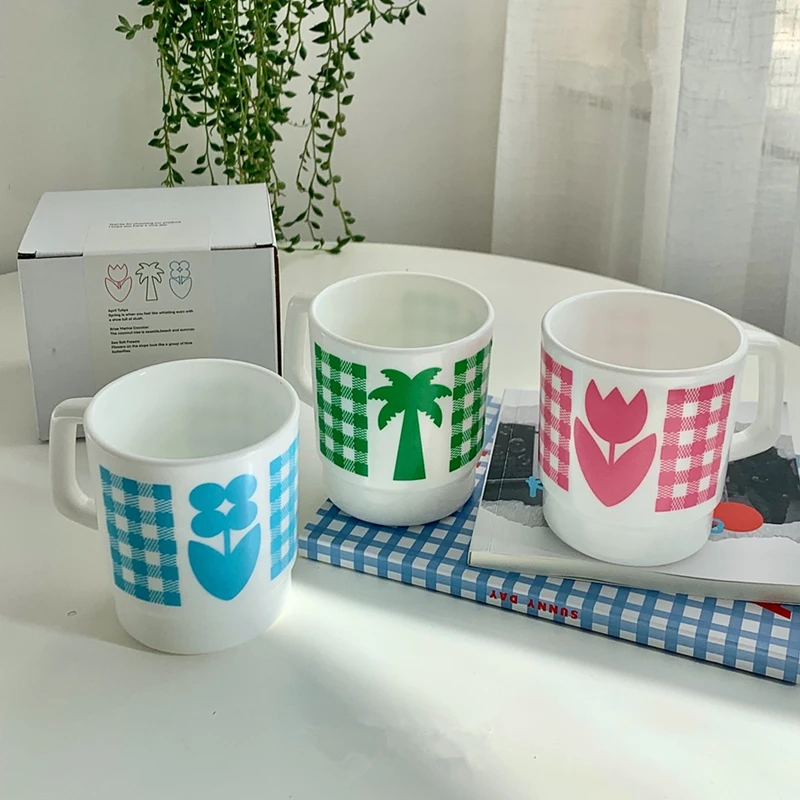 

CuteLife Ins Plastic Cute Flower Lattice Drinking Cup Kitchen Breakfast Coffee Cup Mug Home Decor Couple Gift Tea Milk Tableware