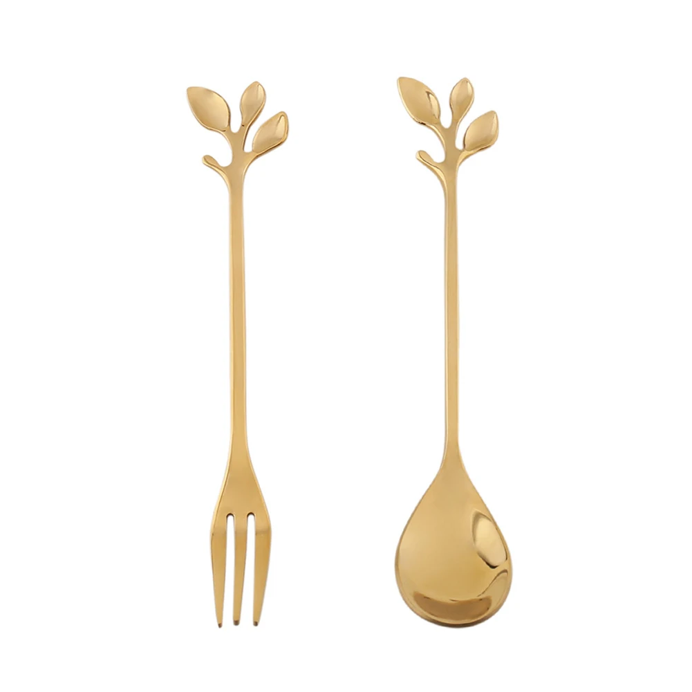 

1 Pcs Stainless Steel Leaves Spoon Fork Coffee Tea Spoons Ice Cream Dessert Cake Stainless Steel Leaves Shape Leaves Spoon Fork