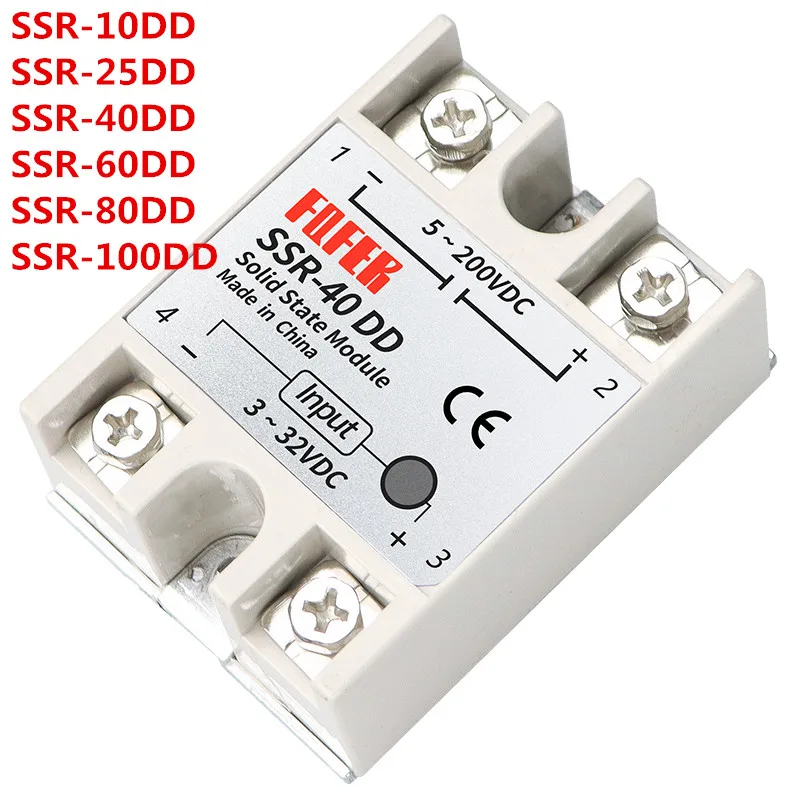 Твердотельное реле, модуль управления постоянным током, лампа постоянного тока, 10DD 40DD 60DD 80DD 100DD 3-32 В, вход постоянного тока 5-200 в, выход постоянного тока с основанием