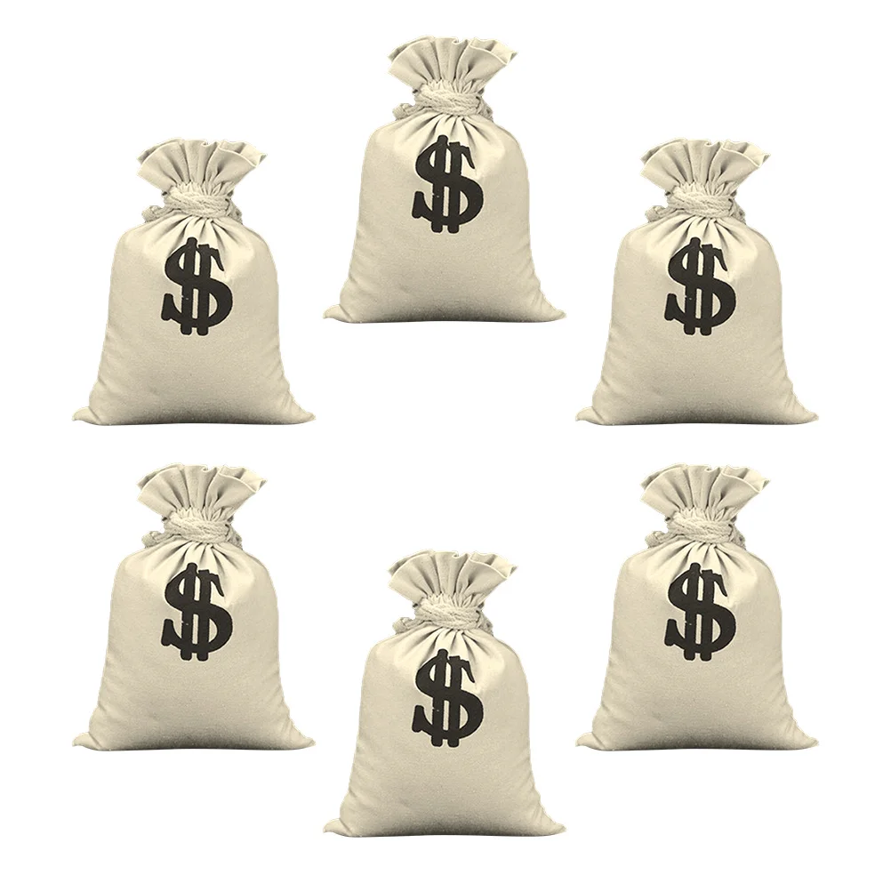 

6 Pcs Dollar Sign Money Bag Storage Pirate Outfit Gift Drawstring Bags Cotton Cosplay Costumes Print Tote Party Prop