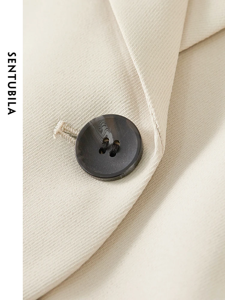 SENTUBILA укороченный овсяный пиджак женский прямой классический с зубцами 2024