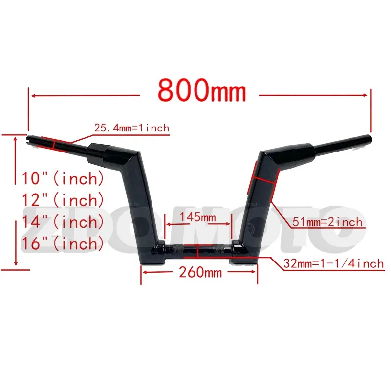 Высококачественный роскошный мотоциклетный руль ZDQ на заказ от 2 до 1-1/4 дюймов Rise