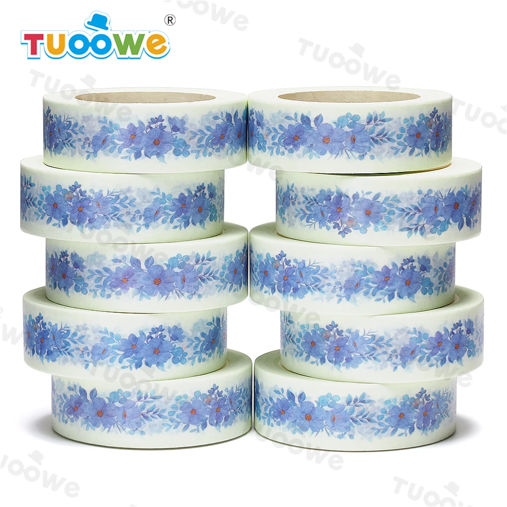 

NEW 10pcs/Lot 15mm x 10m Pastel Blue Floral Watercolor Scrapbook Paper Masking Adhesive Washi Tape washi tape set designer mask