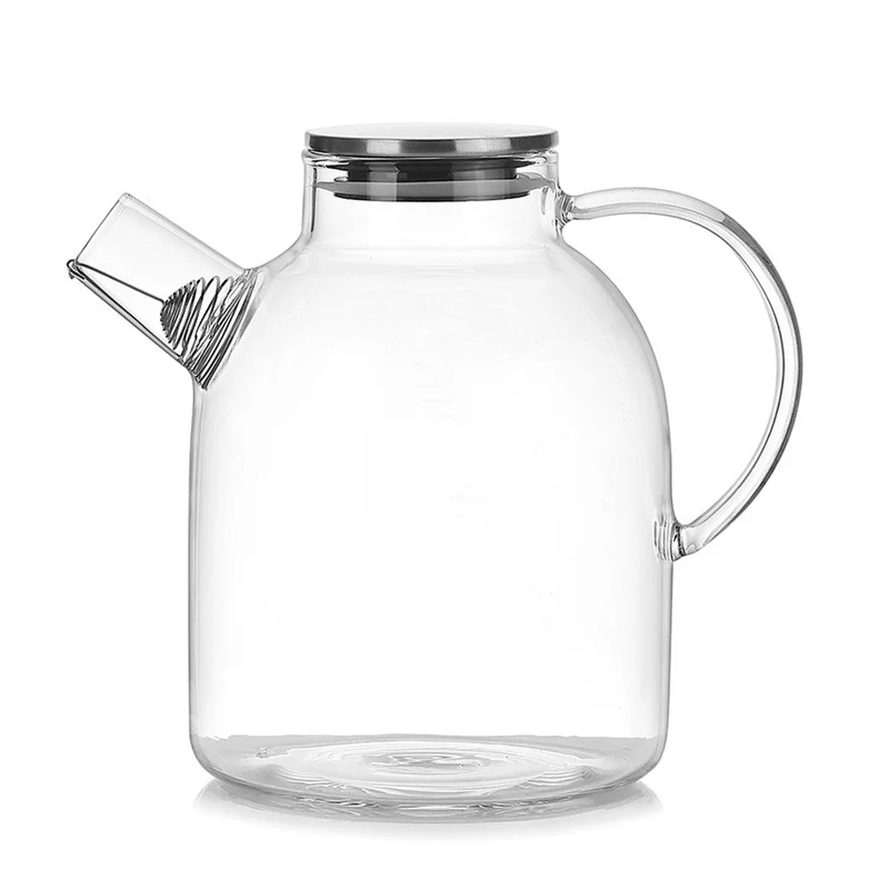 

1000ml/1800ml Glass Teapots Heat Resistant Kettle Cold Water Jug Stainless Steel Lid Kung Fu Tea Set Clear Juice Container cover