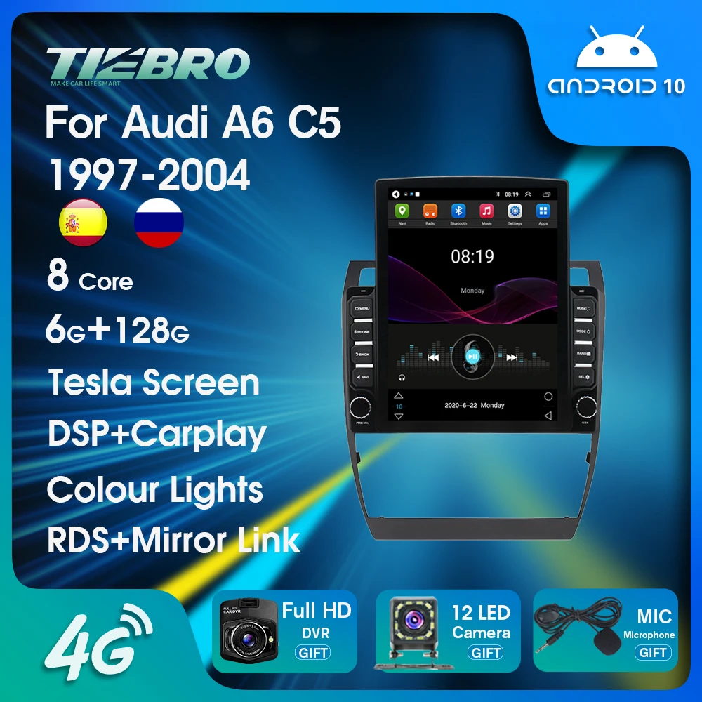 

Автомобильный радиоприемник Android10 для Audi A6 C5 1997-2004 GPS-навигация Carplay Tesla Style вертикальный экран Мультимедиа Стерео автоголовное устройство