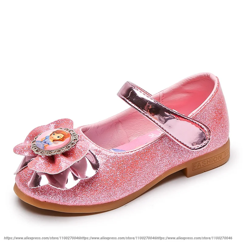 Disney Girls Frozen Princess Purple Flats Shoes Non-slip Soft Casual Shoes Wedding Party Infantil Chaussure Shoes For Girl Cute